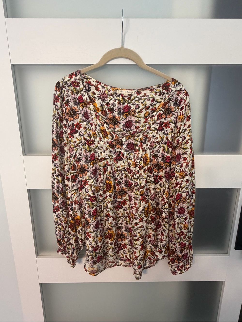 Jane and Delancey Cream Floral Button-Front Peasant Blouse